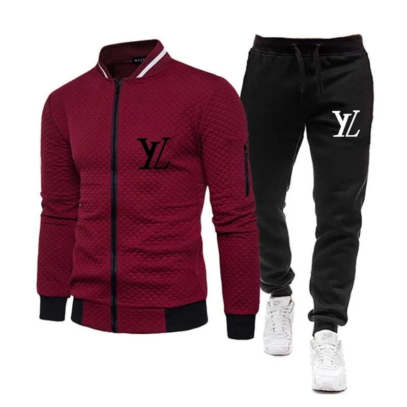 New Men\'s Wool sweater zip-up cardigan stand collar long sleeve hoodie and sweatpants High quality leisure fallow jogging suit