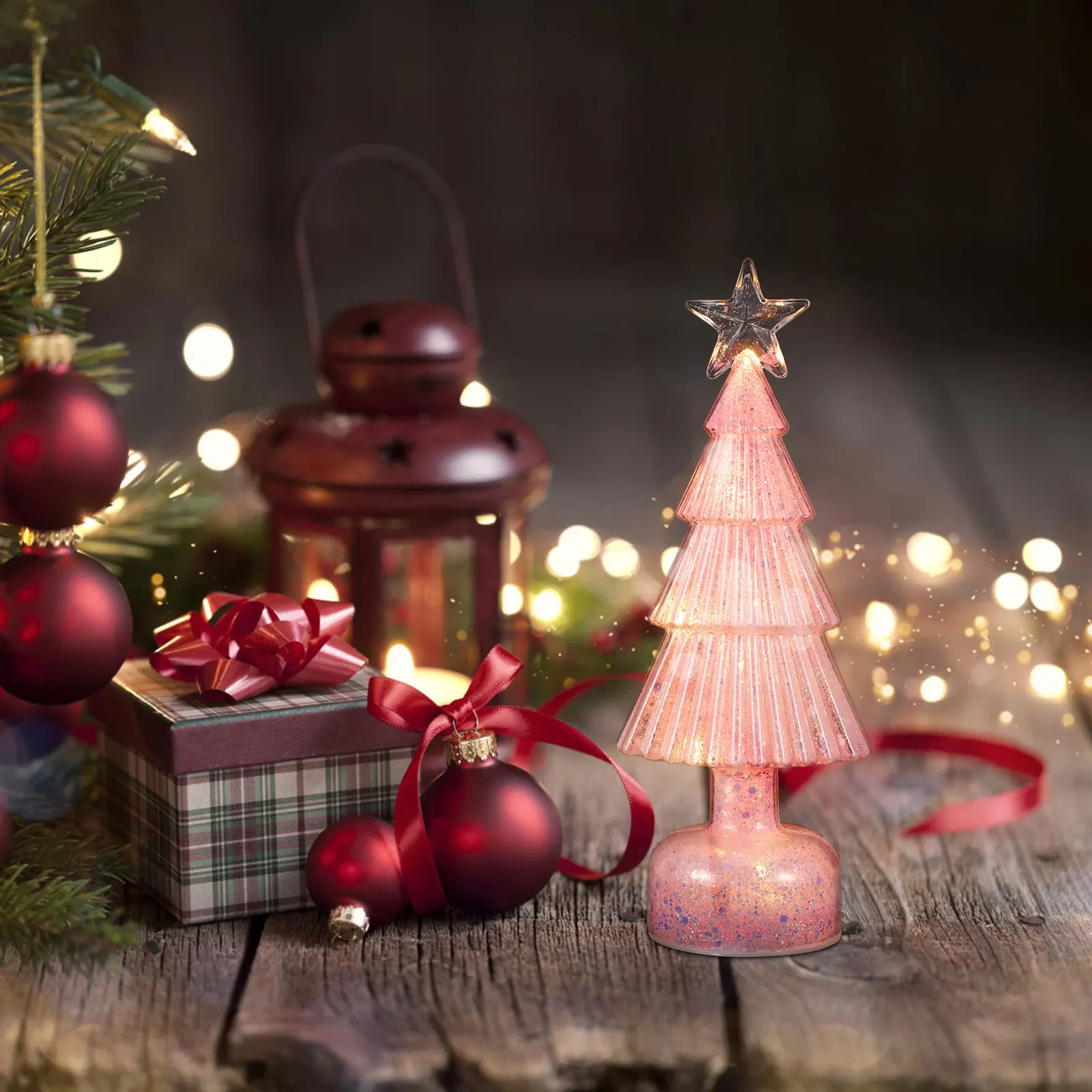 

Миниатюрная светодиодная светящаяся елка для декора стола, ночник для полки, праздничное украшение для столешницы