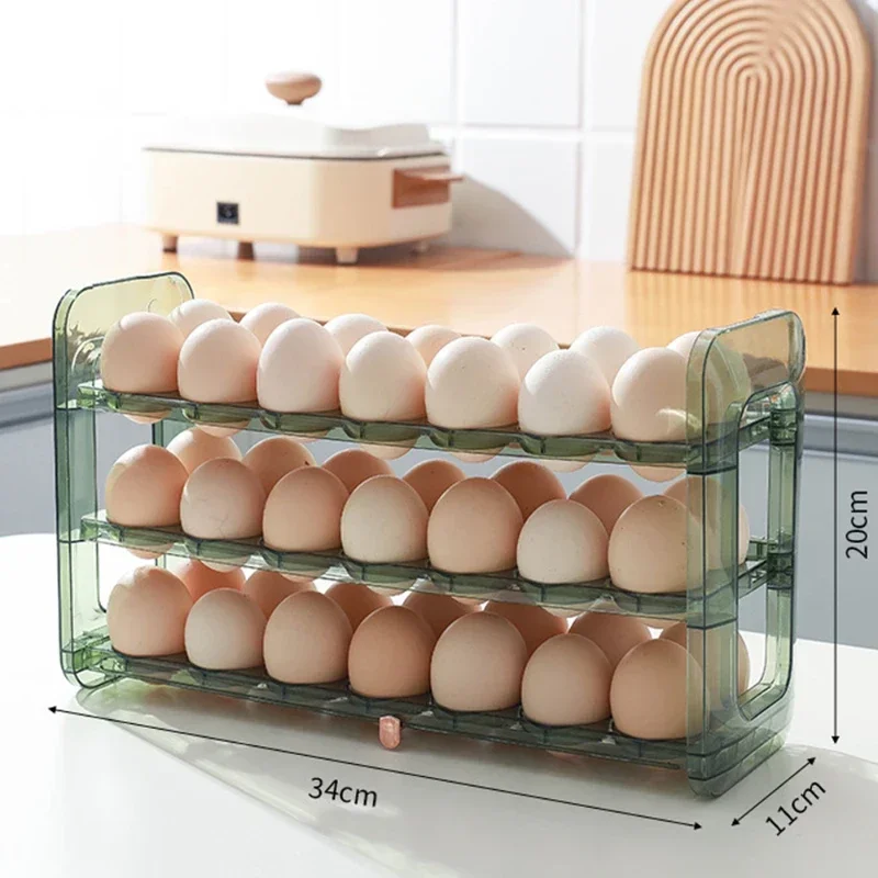 Egg Holder for Refrigerator, Detachable 36 Flip Egg Storage Organizer, Refrigerator Side Door Egg Holder with Timer