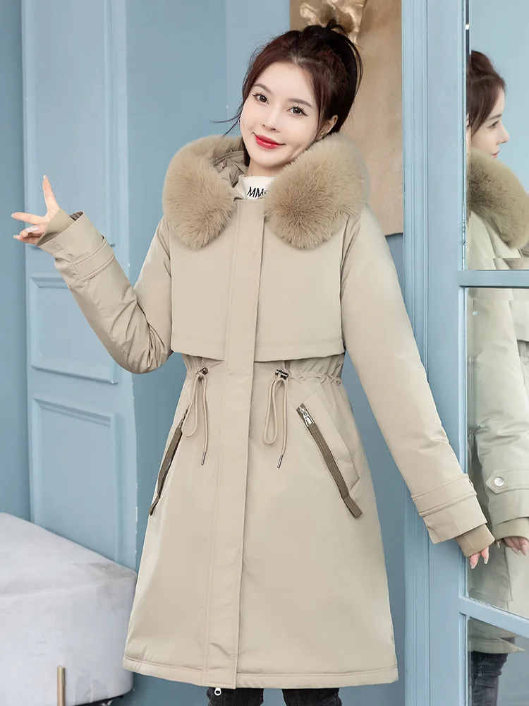 

Parkas Real Womens Winter Wrap Padded Hiking Lining Feminine Wide-Waisted Daily Medium-Long Skin-Friendly Pattern Distressed Hot