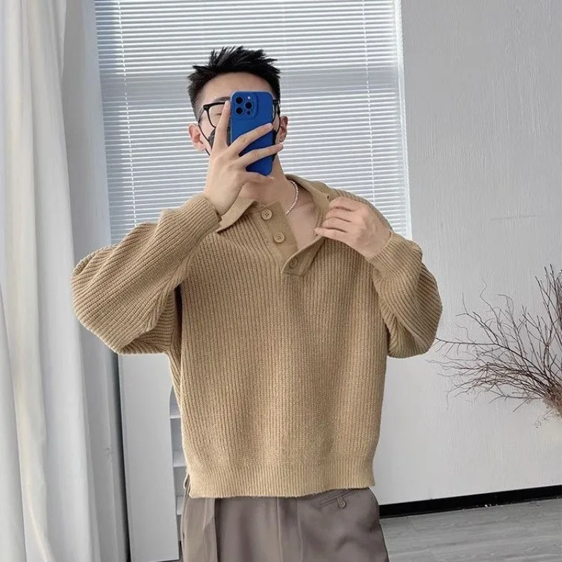 

Вязаные свитера поло для мужчин Y2k Высококачественная одежда Трикотажные предложения Уличная одежда 2025 года Осень и зима Топ Хаки Пуловер для мужчин