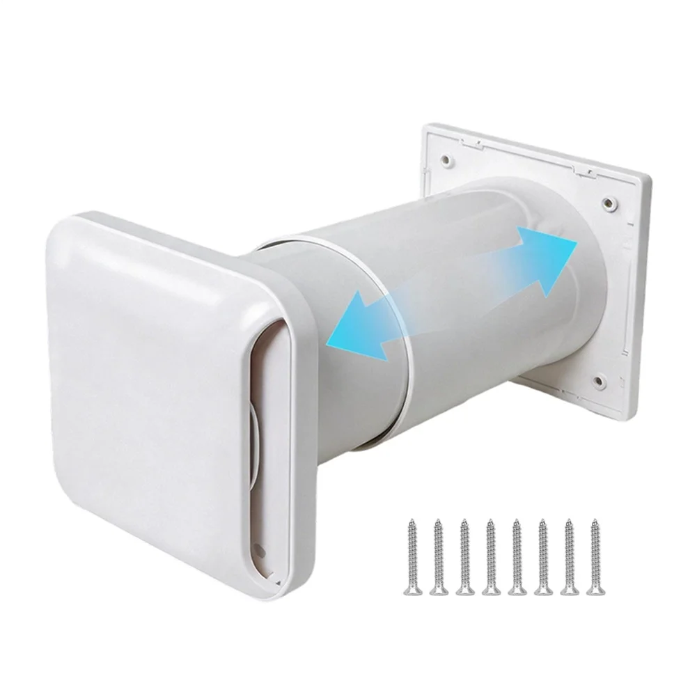 ABS Plastic Square Wall Ventilator 100mm Adjustable Length Two Way Air Exchange Weatherproof Design Indoor Installation