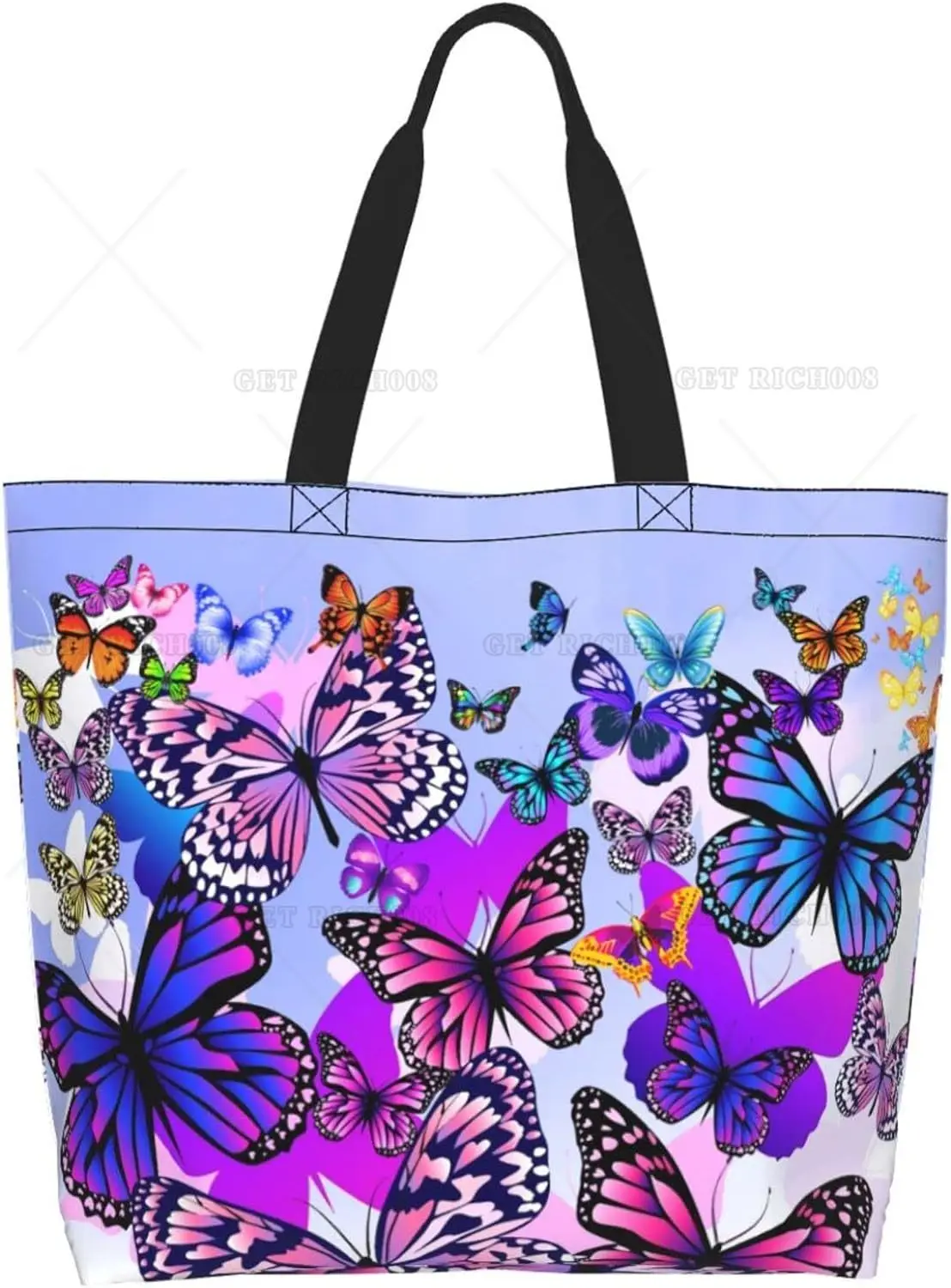 Sac fourre-tout papillon coloré pour femme, sac à main décontracté initié, réutilisable, shopping, voyage, sac d'épicerie, violet, cadeaux fourre-tout