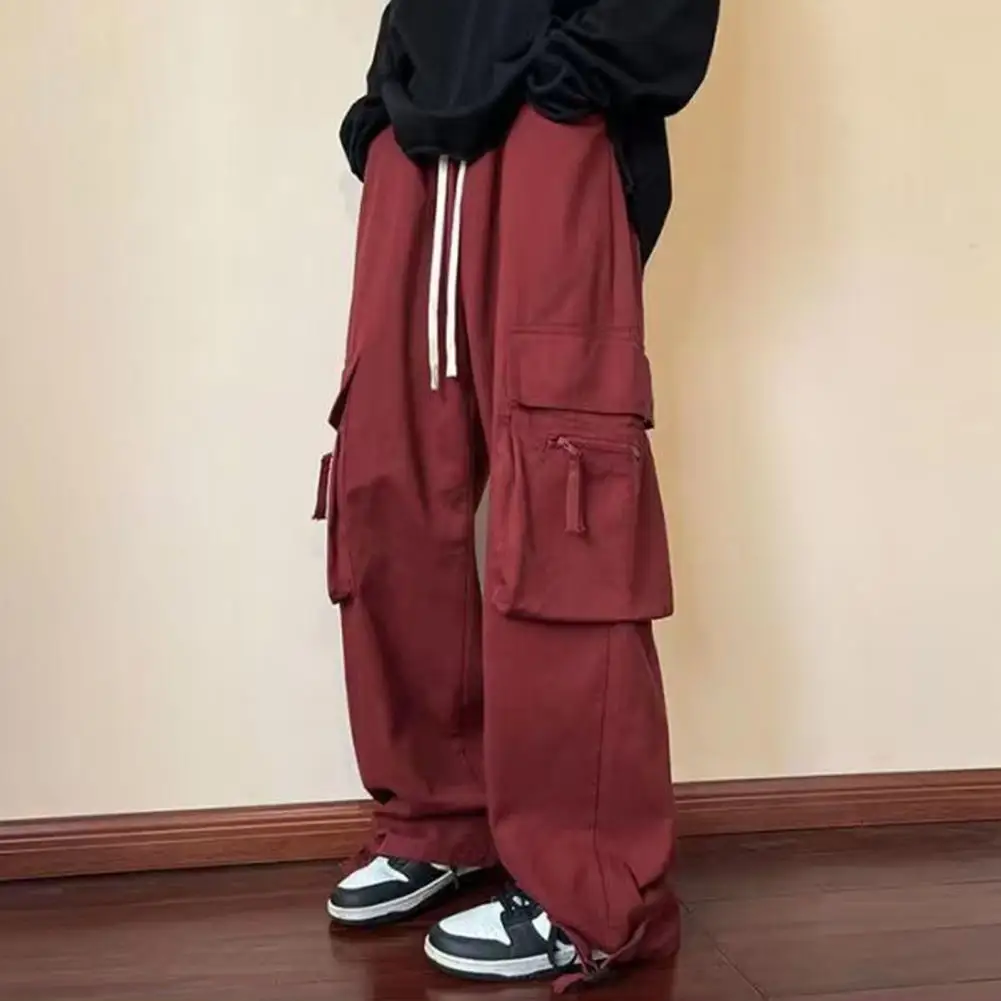 

American Style Overalls Wide Leg Pants Stylish Women's Wide Leg Cargo Pants with Elastic Waist Multi Pockets for Active