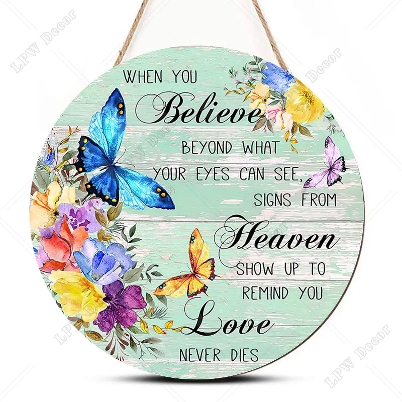 Rustic Believe Wall Hanging Decor Round Wood Art Plaques Sign Door Sign for Spring Home Living Room Door Decor