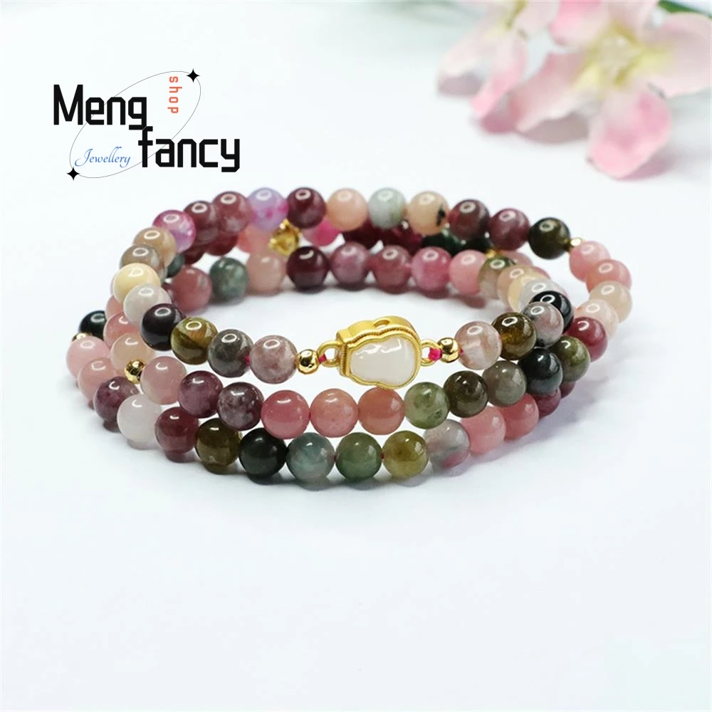 Natural Brazilian Tourmaline Exquisite Elegant Simple High-grade Multi Loop Bracelet Crystal Luxury Fashion Jewelry Holiday Gift