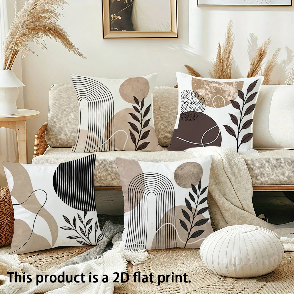 1pc  Boho Abstract Geometric Leaf Throw Pillow Covers Neutral Tone Modern Home Decor Cushion Cases