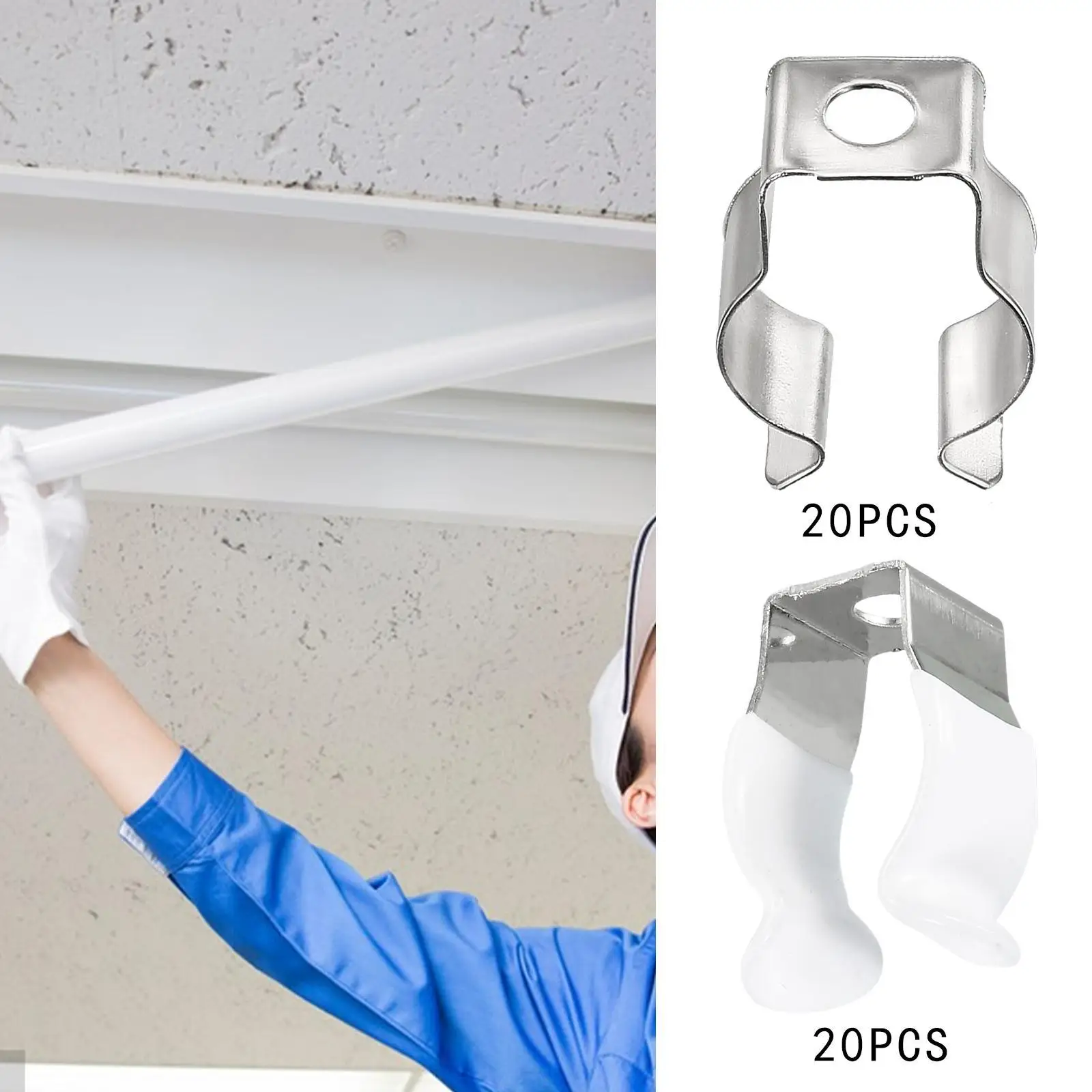 20x T5 U Clips Holder Bracket Lamp Support Easy to Install Sturdy Pipe Clamps LED Fluorescent Tube Replacement Manganese Steel