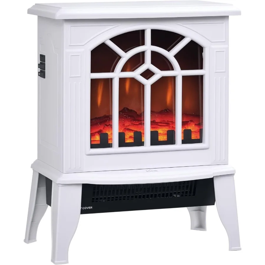 

Electric Fireplace Stove 18 Freestanding Fireplace Heater with Realistic Flame Overheating Protection Portable 750W/1500W White