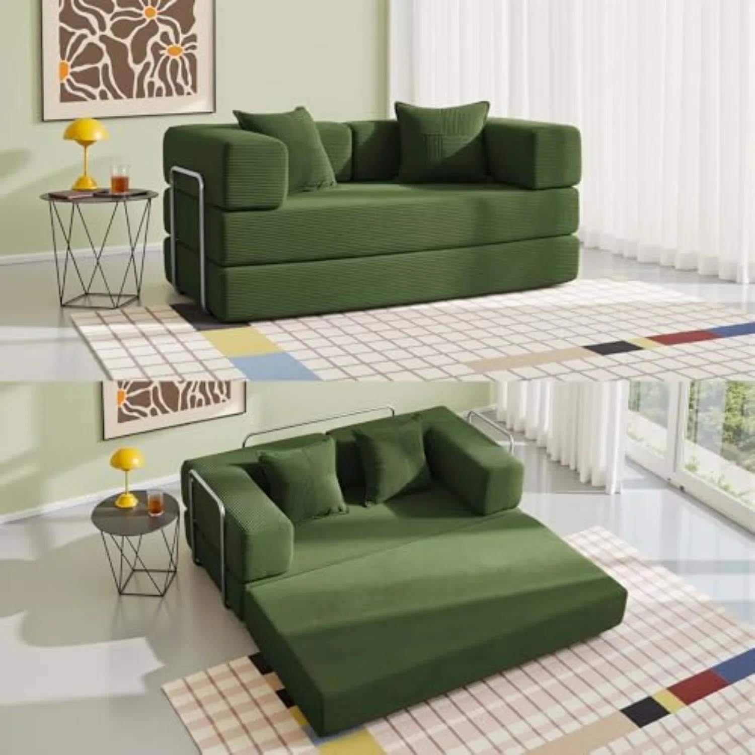 Convertible Futon Sofa Bed - Boneless Couch for Living Room with High Backrest - Futon Sleeper Sofa with Reinforced