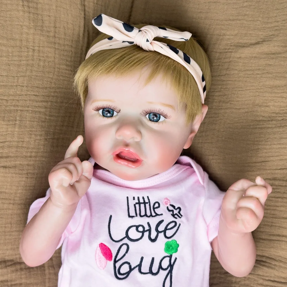 22 بوصة الاصطناعي رسمت نابض بالحياة تولد من جديد دمية لطيف لينة الفينيل دمية W-022XK الطفل اللعب منزل رفيق دمية مع المنقولة