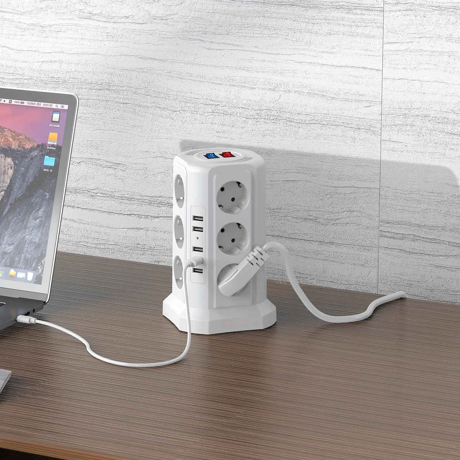 Euro Standard multi-socket (2500W/10A), 12 sockets and 5 USB ports with 1.8M extension cable, suitable for home and office