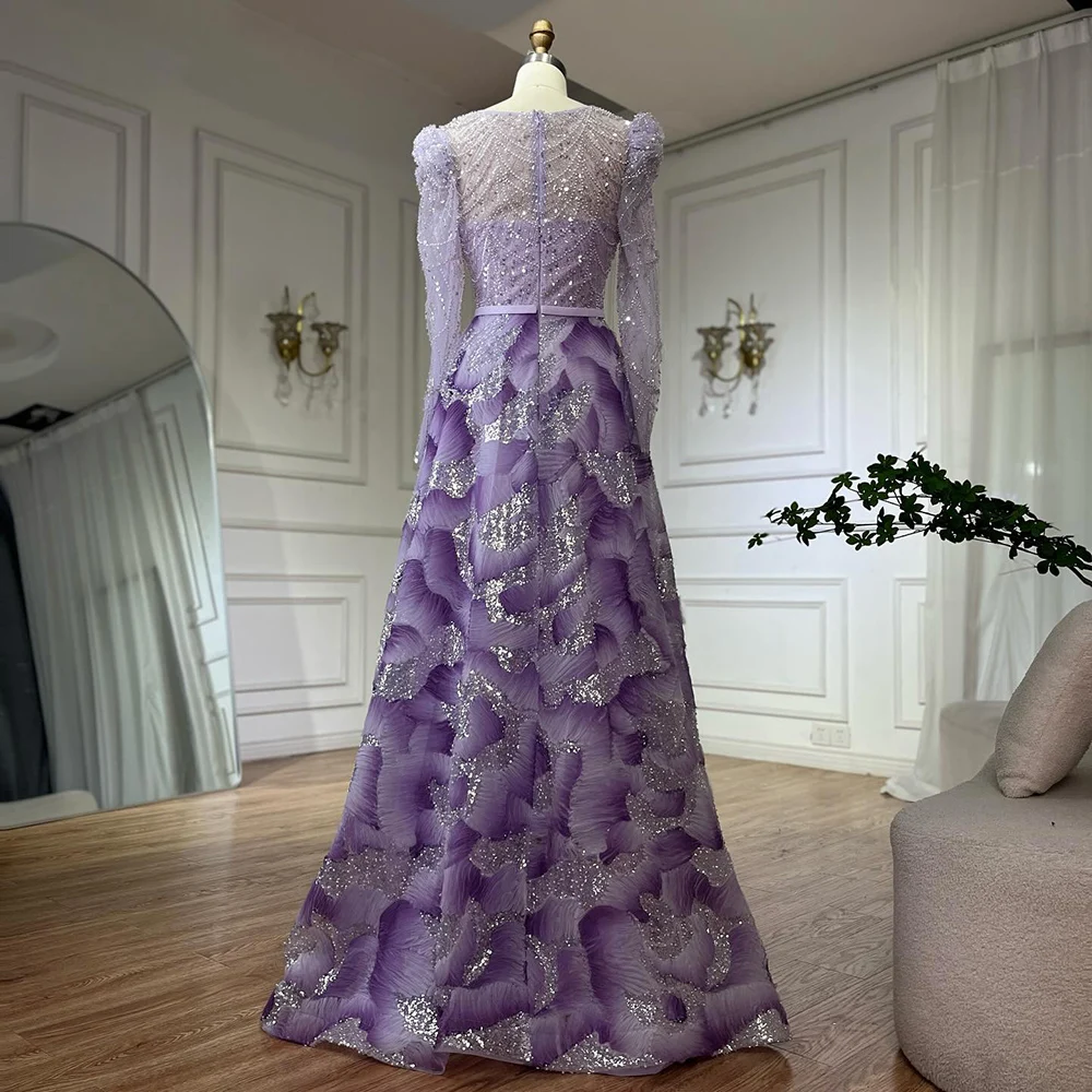 Serene Hill 2025 Customized Muslim Elegant Lilac Beaded A Line Evening Gown for Formal Occasion LA72847