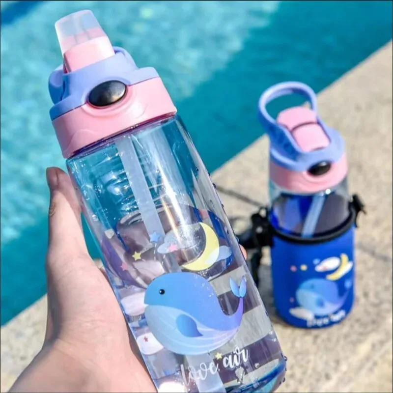 500ML Kids Water Sippy Cup Cartoon Leakproof Water Bottle for Beach Camping  BPA Free Children Drinking Healthy School Straw Cup