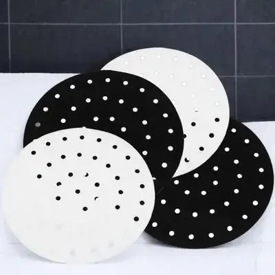 

4Pcs Silicone Air Fryer Mats Reusable Steamer Liners Baking Mats Nonstick Perforated Heat Resistant Kitchen Accessories Black