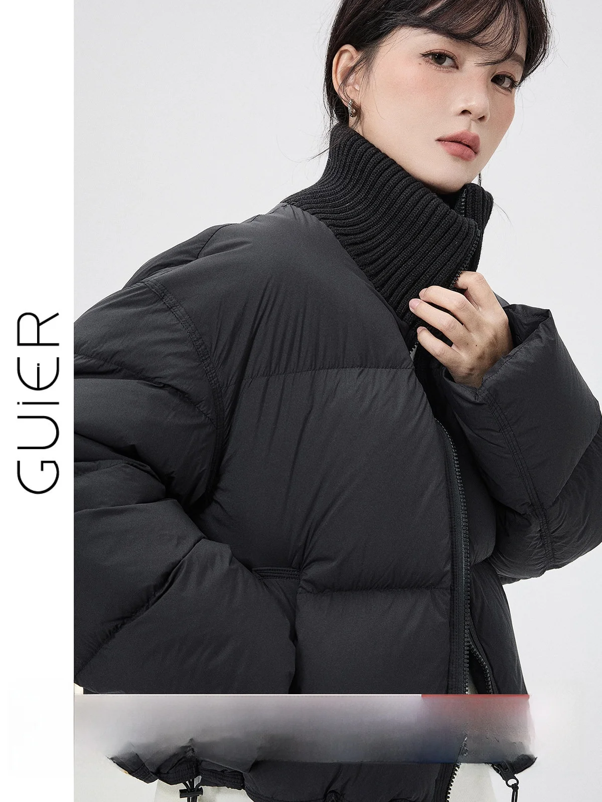 

Guier Knitted Patchwork down Jaet Women's Winter New Sle White Du Feather Warm Stand Collar ort Coat Casual Sle