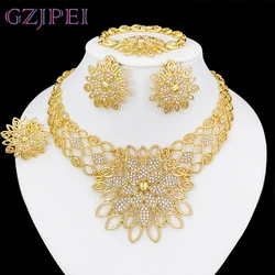 Luxury Jewelry Set For Women High Quality 18K Gold Plated Dubai Jewelry Necklace Earring Ring Bracelet Trending