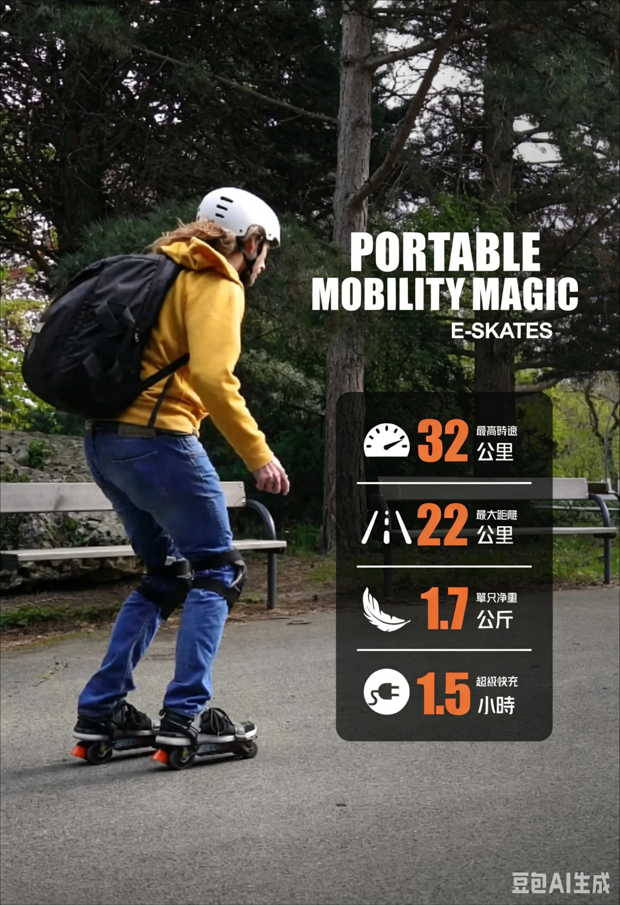 Electric roller skates, transportation artifact, commuting dog brush street folding portable electric skateboard skates