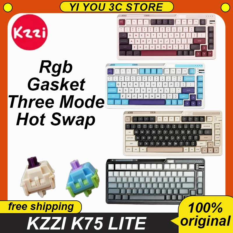 

Kzzi K75 Lite Mechanical Keyboard Three Mode Bluetooth Wireless Rgb Gasket Hot Swap Rgb 75% 82 Keys Customized Gameing Keyboard