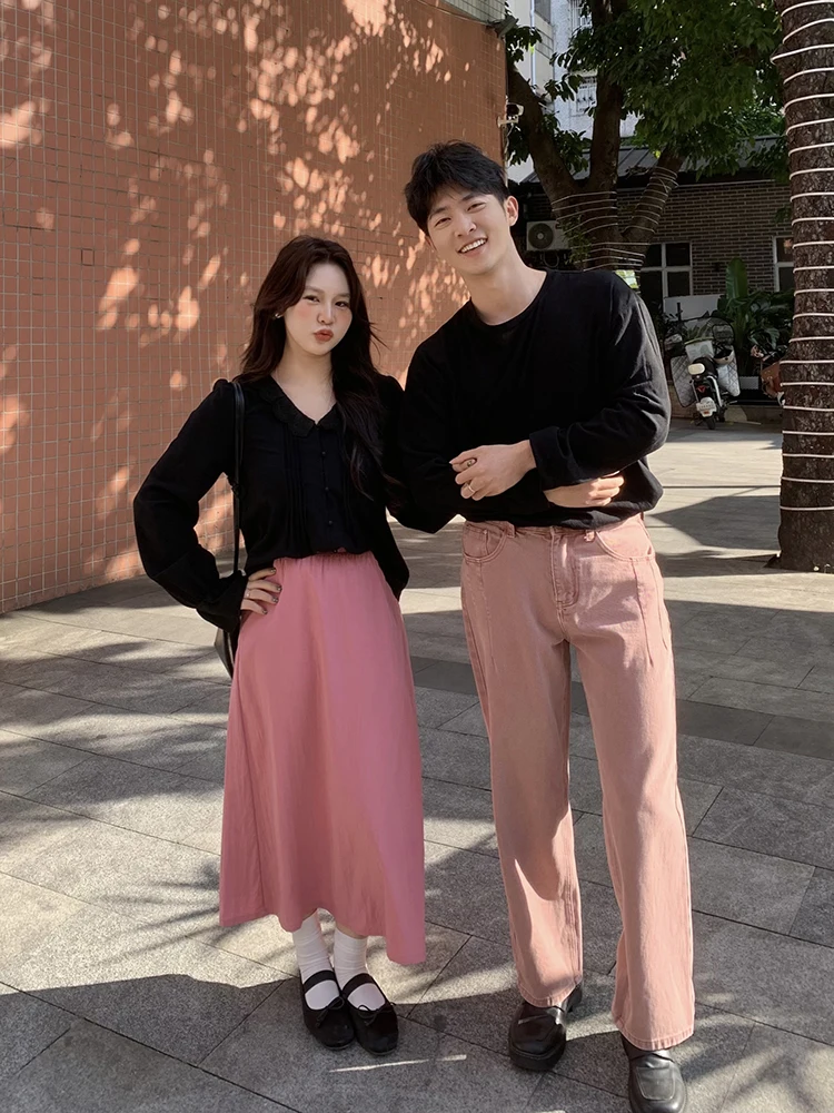 

Розовая юбка миди с высокой талией для женщин больших размеров, корейская юбка А-силуэта, удобная, с эластичной талией, теплая, повседневная