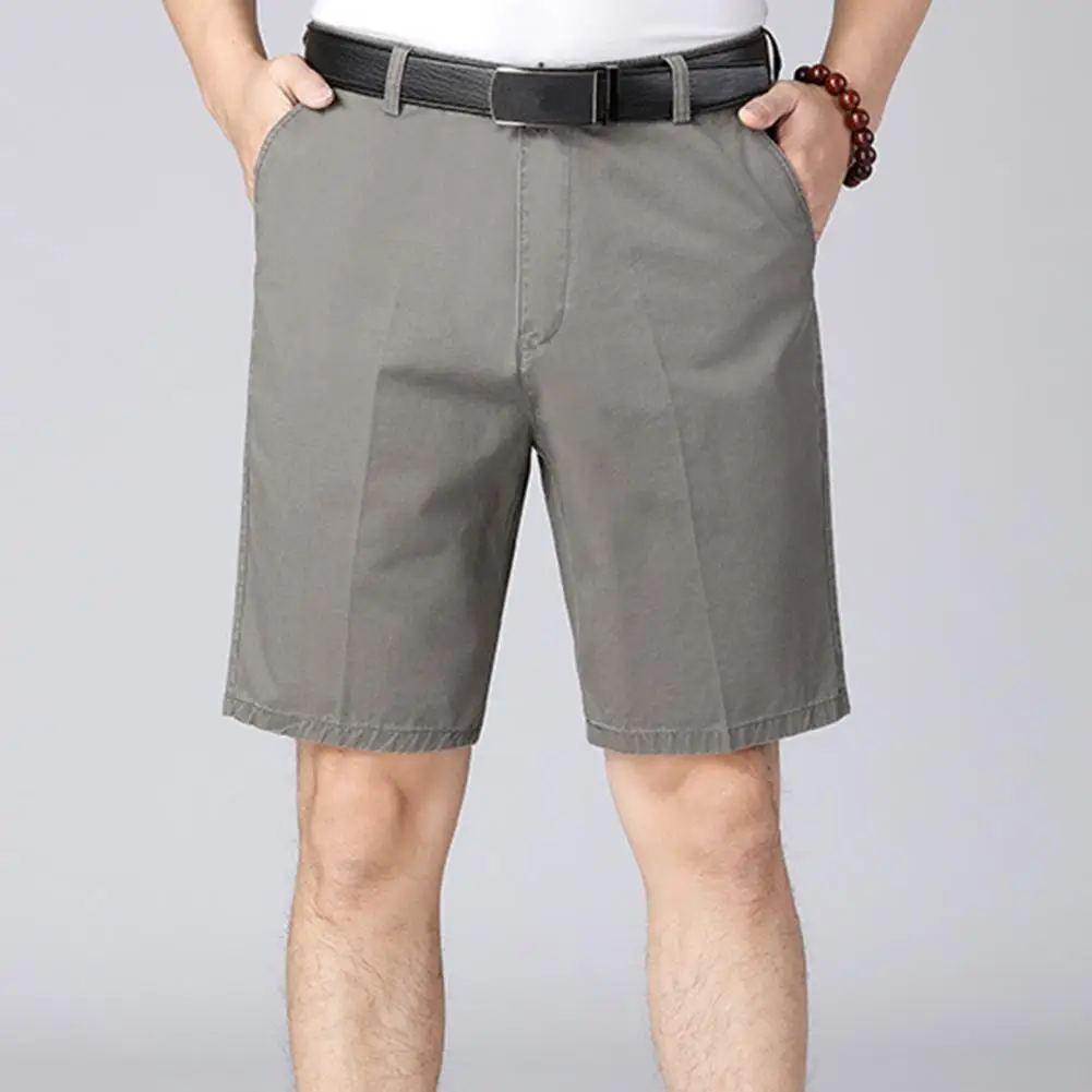 Men Button-zip Fly Shorts Shorts Men's Formal Business Style Knee Length Shorts with Zipper Button Closure Side for Father