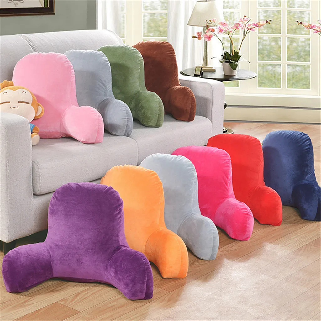 Plush Soft Backrest Reading Rest Lumbar Support Soft Cushion with Arms U-Shape Solid Color Comfortable Cotton Car Cushion