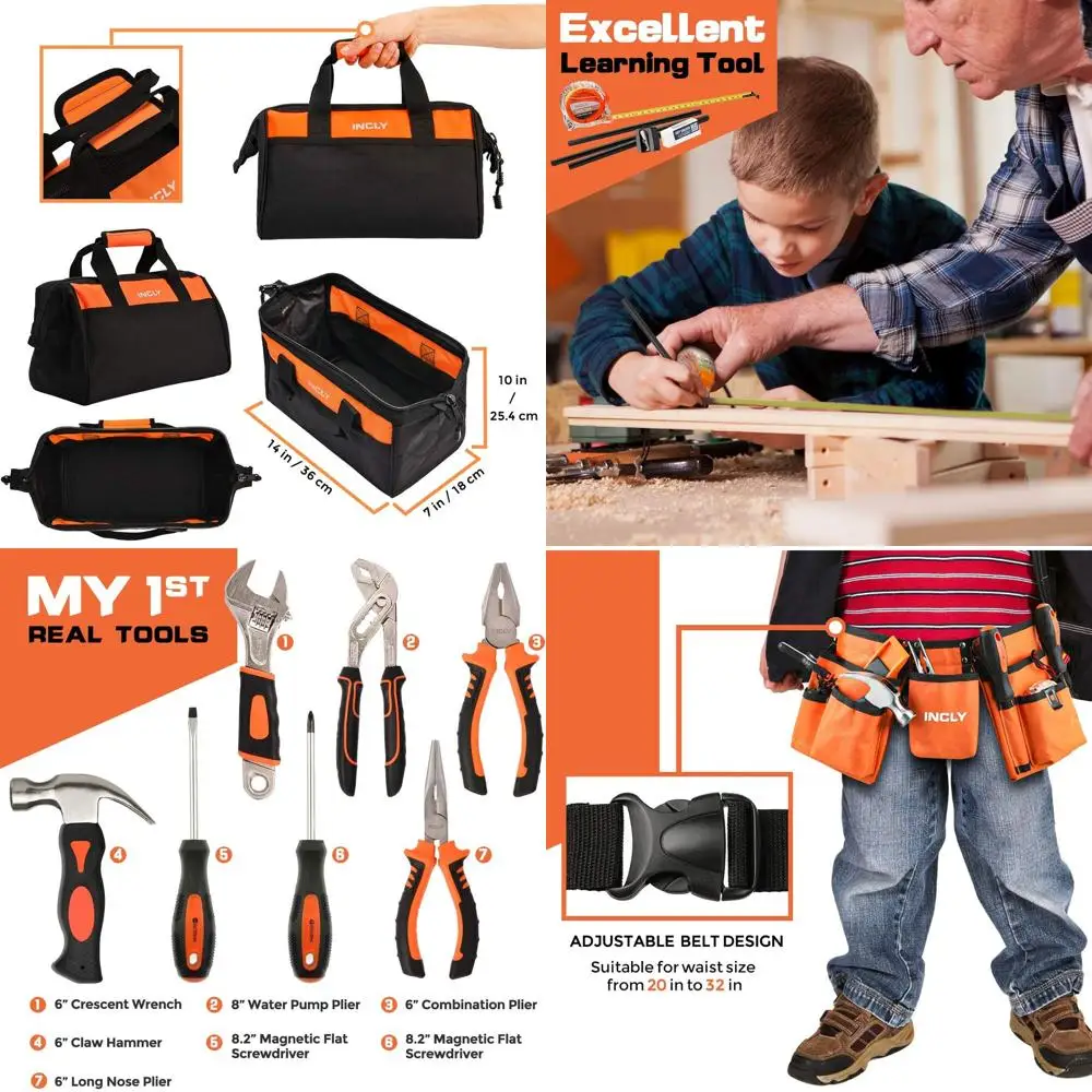 

Набор детских инструментов INCLY, 95 предметов, для мальчиков, маленький набор настоящих ручных инструментов, обучающие инструменты для детей, молоток, отвертка или для домашнего ремонта