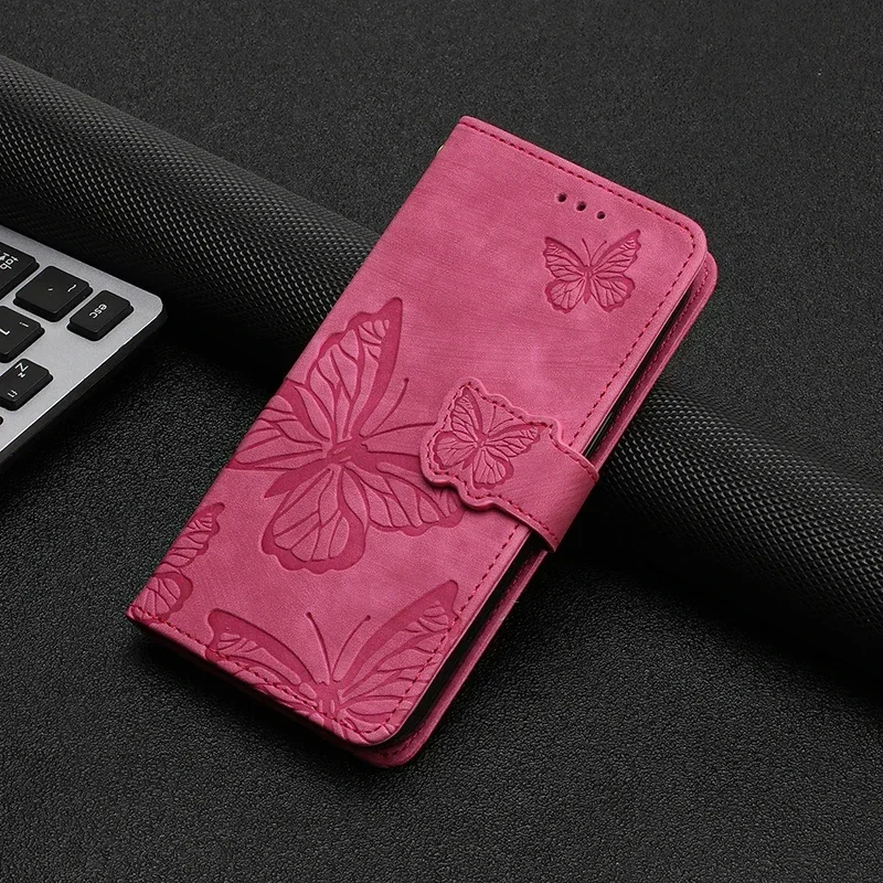 Butterfly Embossed Leather Case For Tecno Spark Go 2024 Spark 20 Pro 20C 10C 10 Pop 7 8 Camon 20 Primer Wallet Flip Phone Cover