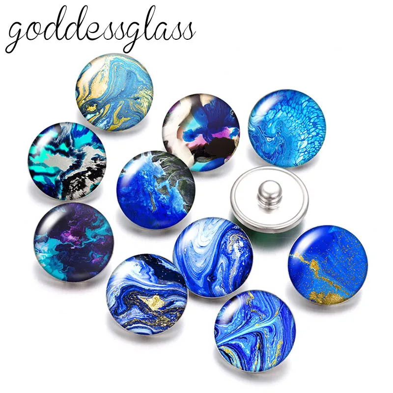 Snap Buttons of Water and Ocean, Marble Pattern, Swirl Pattern, Round Photo, Descobertas DIY, Mix, Água, ondulado, 10PCs, 18mm, 12mm