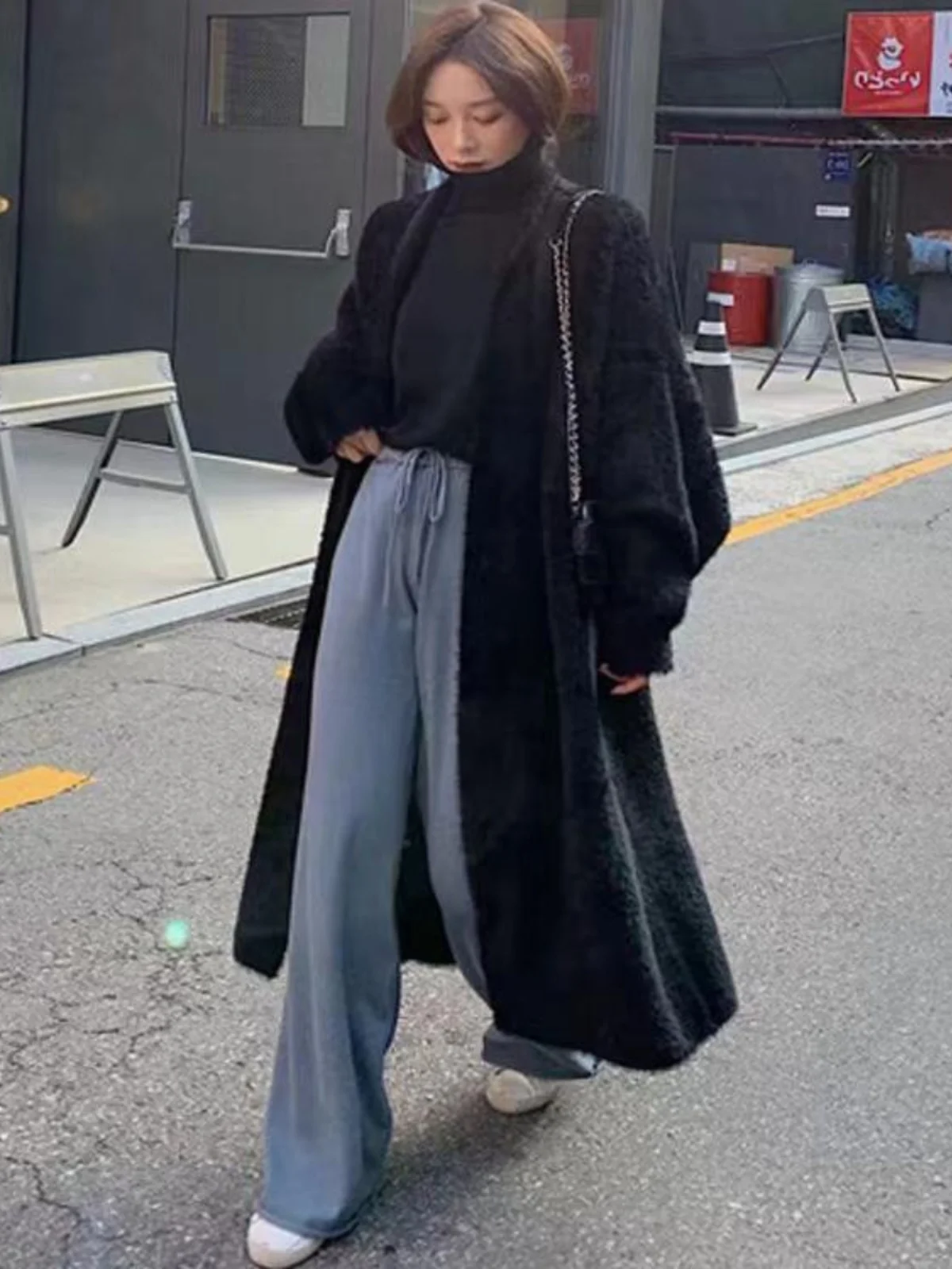 

Autumn Winter Long Knitted Cardigan Women's over Knee Casual Sle Large Size Loose Fit Sea Wool Sweater Coat