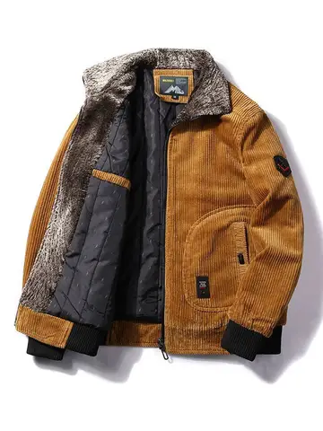 Winter Jacket Men Male Thermal Windbreaker Plus Size Men's Warm Winter Corduroy Jackets and Coats Fur Collar Casual Outwear