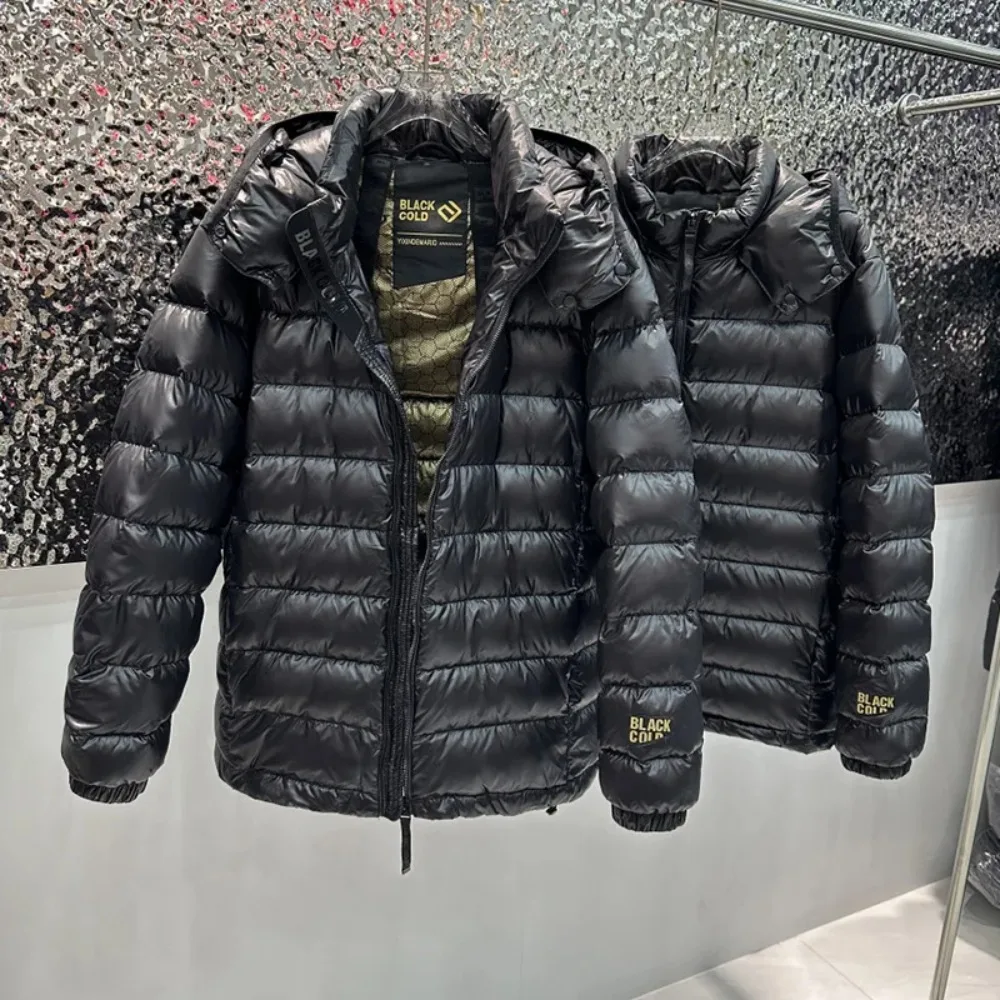 

90% White Duck Down Black Glossy Coat New Winter Lightweight Short Warm Puffer Jacket for Women with Hood Oversized Down Jacket