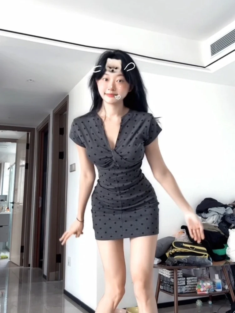 

Sexy V-Ne Polka Dot Dr Women's Slim Fit High Waist ort Skirt SYJ Comfortable Clothing for plus Size Ladies