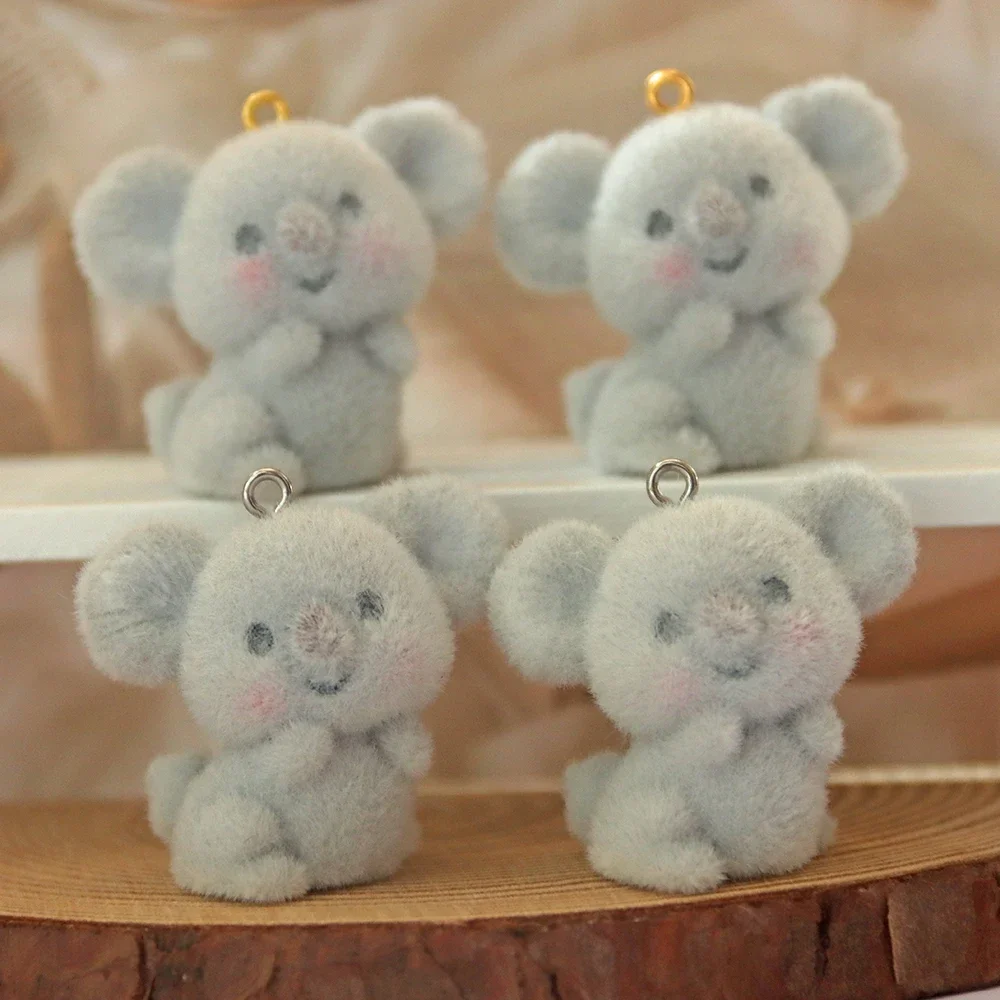 10/20Pcs 3D Cute Flocked Koala Charms Cartoon Animal Plush Doll Resin Pendant For Phone Keychain Earring Bag Diy Jewelry Make