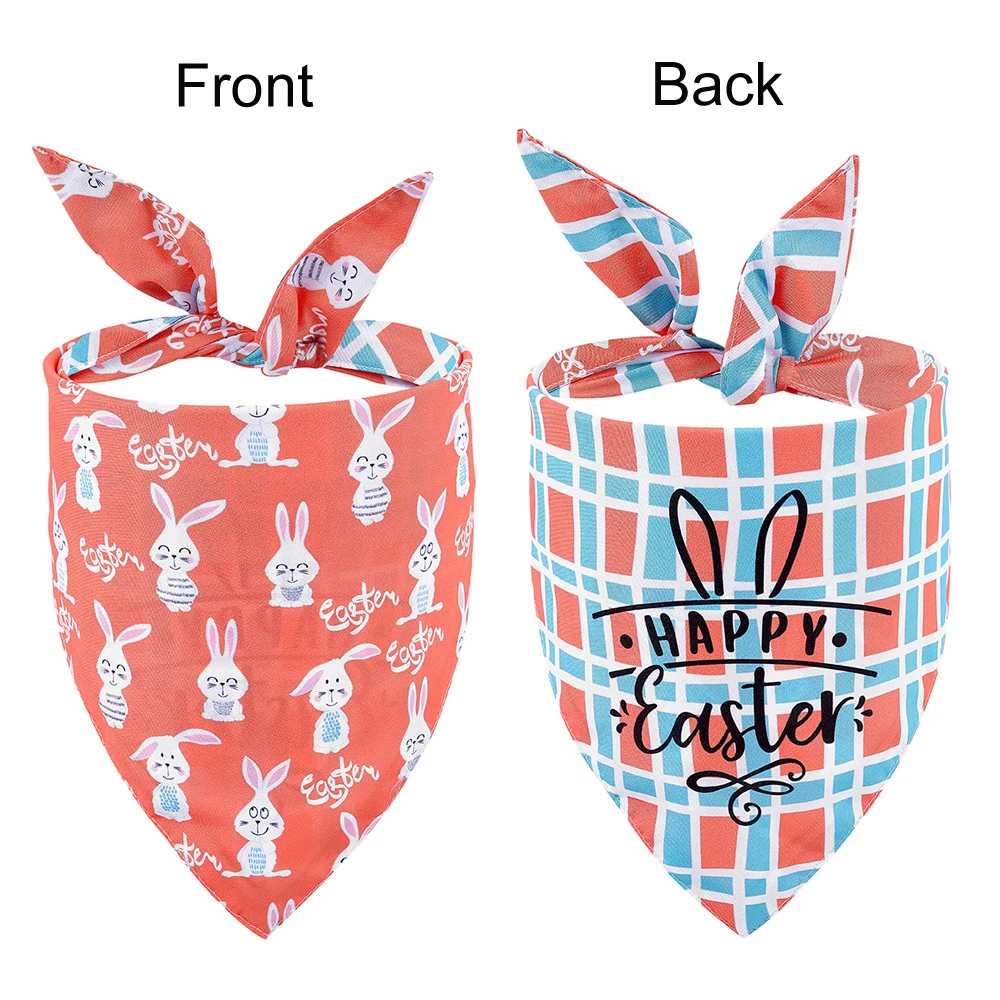 Sucado Easter Dog Bandanas  Birthday Gift Washable Egg Buuny Printing Bib Double Reversible Scarf Adjustable for Puppy Cat