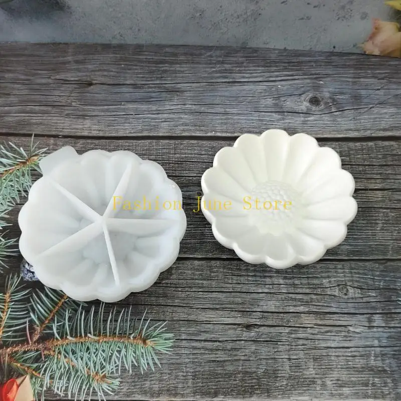 N5KA Flower Bowl Resin Mold in White Silicone, Petal Casting Mold for Jewelry Dish, Holder and Small Planter Crafts, 12.5 x 13.3