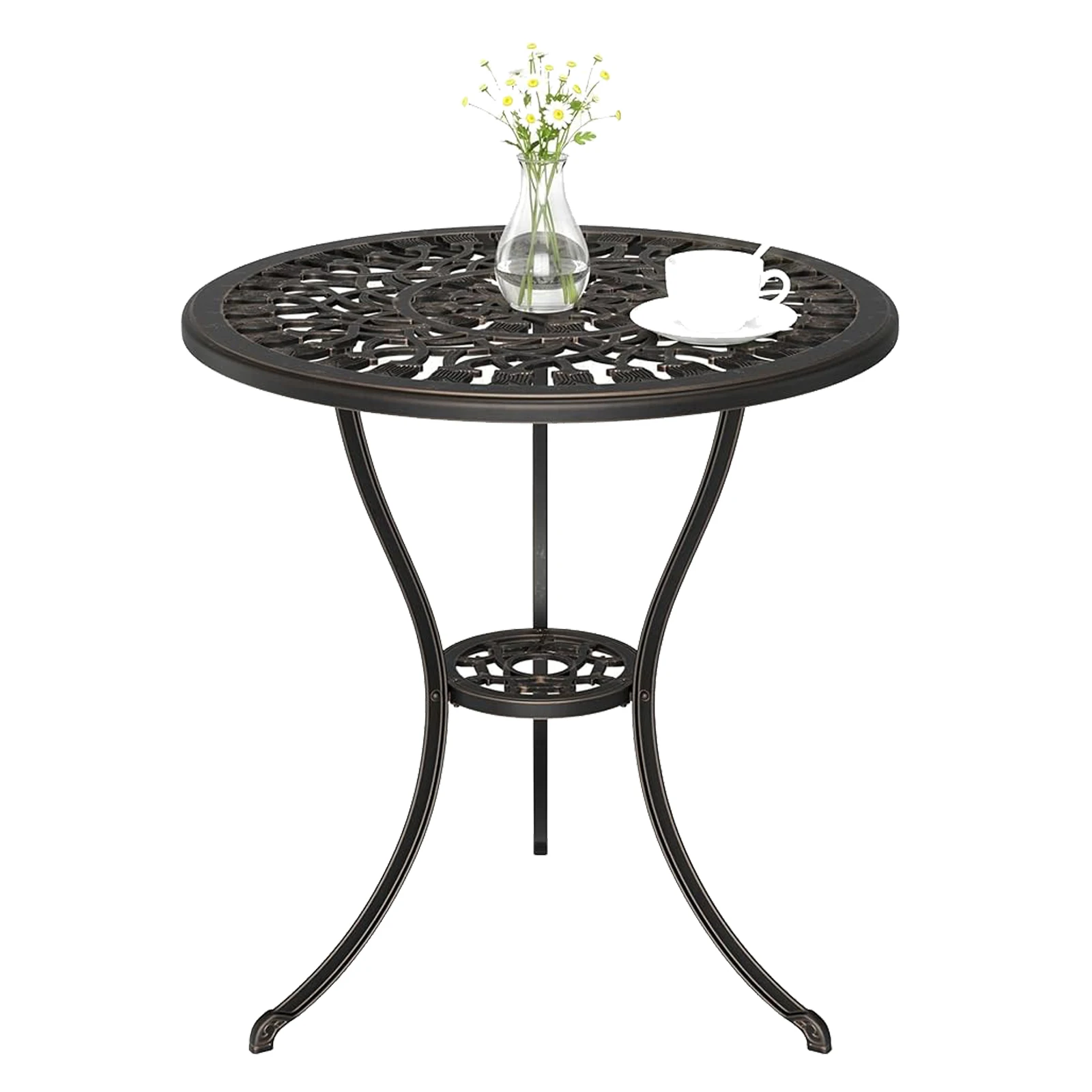 Cast Aluminum Side Table with Umbrella Hole,Outdoor Small Coffee Tables,Anti-Rust Bistro Table,Round End Table,Outdoor Furniture for Indoor,Patio,Garden,Porch,Balcony