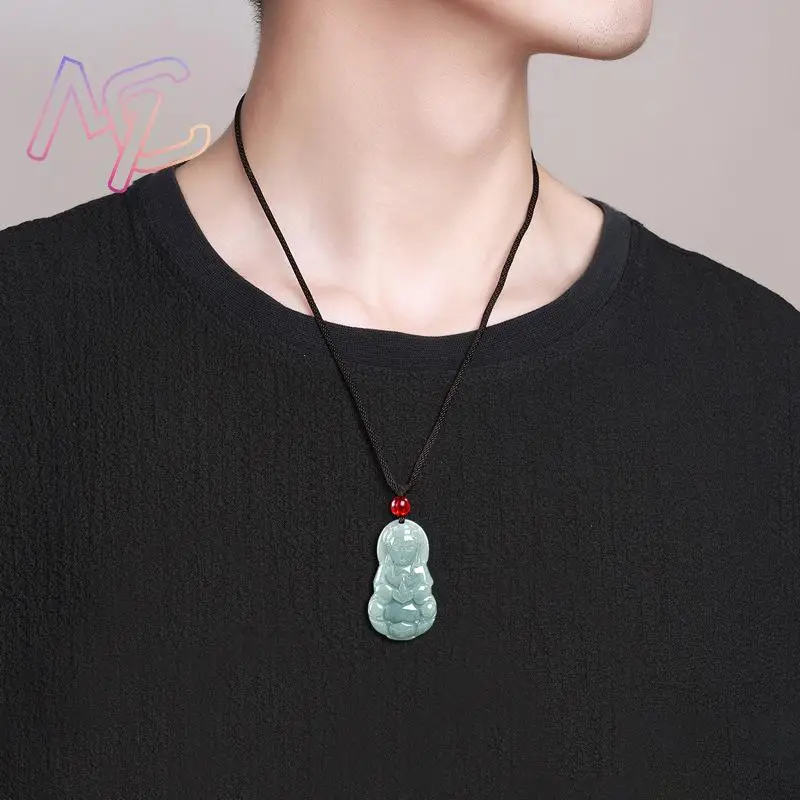 Myanmar Jadeite Guanyin Buddha Pendant Necklace Vintage Natural Gemstone Real Jewelry Fashion Accessories Burmese Jade Stone view 5