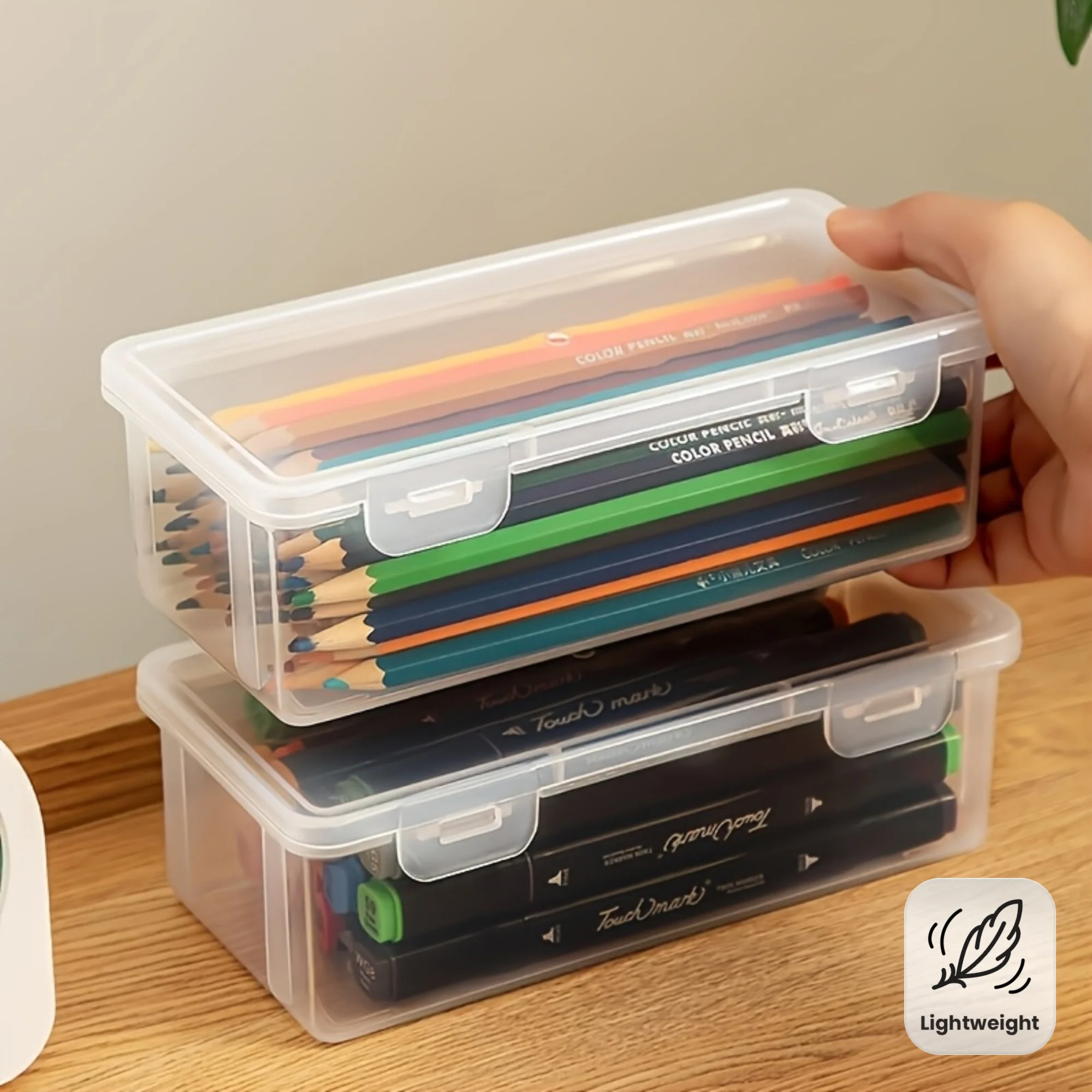 1/2pcs Clear Pencil Box Large Capacity Plastic Organizer Storage Boxes for School Bulk Stackable Design Office Supplies