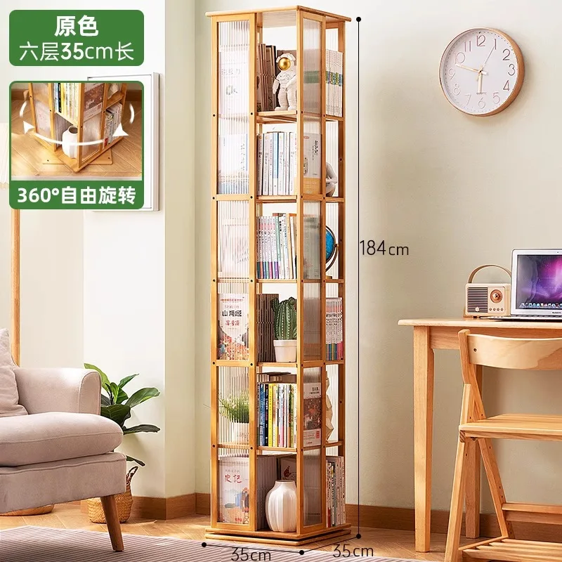 Rotating Bookshelf Nanzhu Multi-layer Shelf Floor-to-ceiling Bookcase Children's Storage Rack Dust-proof