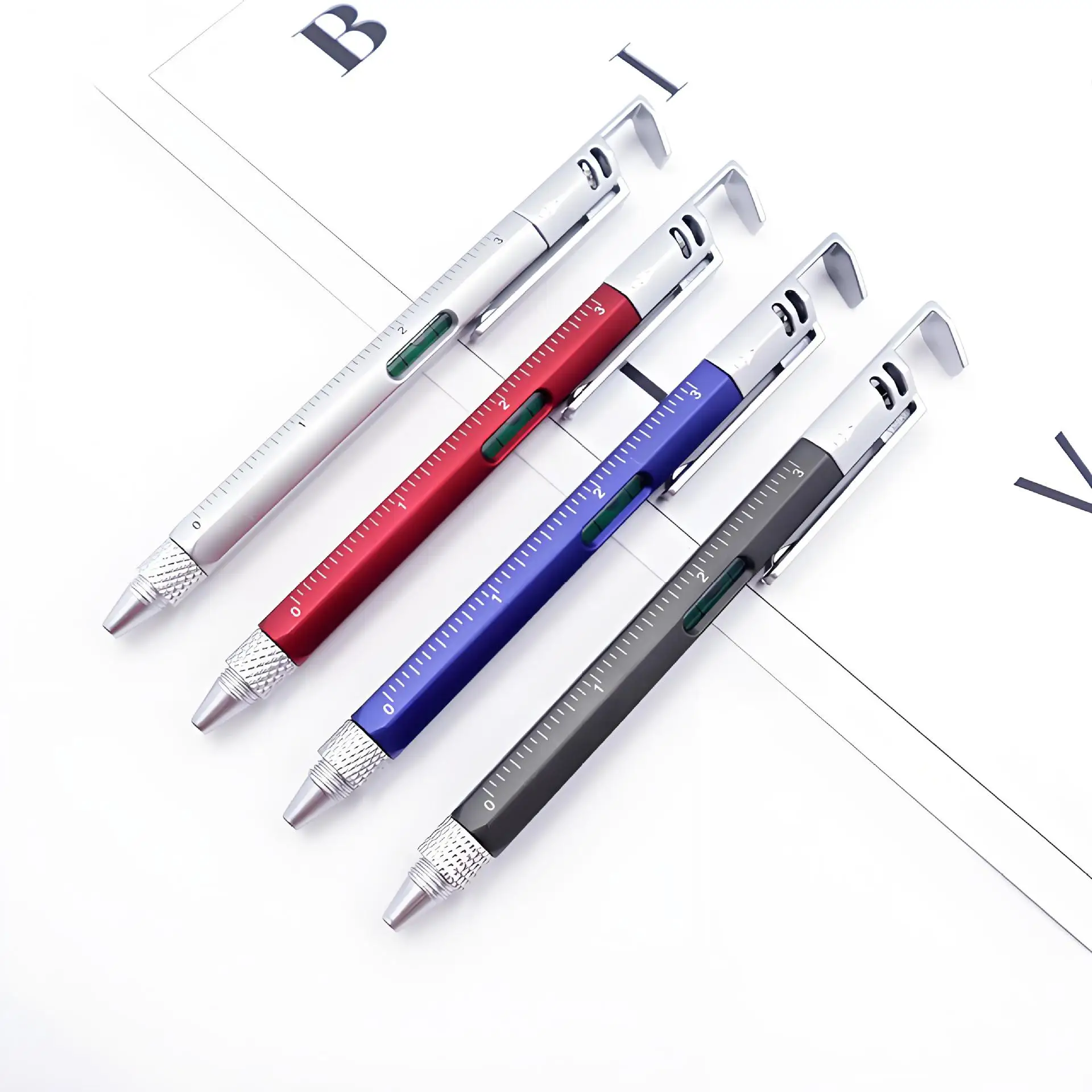 5 In1 Multifunction Ballpoint Pen With Mobile Phone Holder Measure Tool Technical Ruler Screwdriver Stylus Spirit Level 5Options