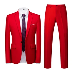 22 Colours Single Breasted Formal Wedding Suits Men's Clothing Fashion Simple Men Business Social Prom Party Dress 2 Piece Set
