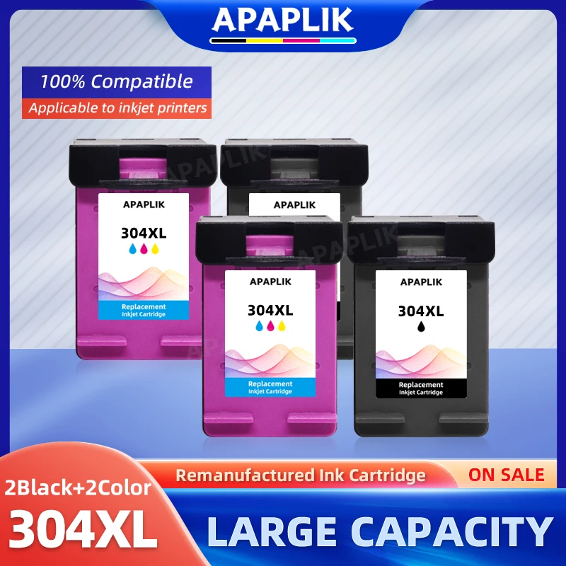 APAPLIK 2Set Ink Cartridge Replacement For HP304 XL 304XL Ink Cartridge For HP Envy 5000 5010 5012 5014 5020 5030 5032 5034 5052