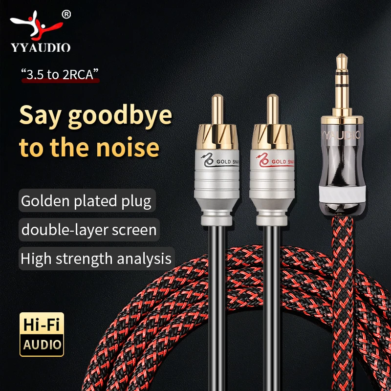 YYAUDIO High Fidelity 3.5mm to Twin RCA Splitter Cable, Male to Dual RCA Cord for Laptop  Audio Speaker