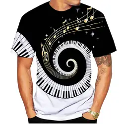 Men's Summer O-Collar Short Sleeve Fashion 3d Printed Music Note T-Shirt Street Casual Personality Trend Loose Plus Size Top