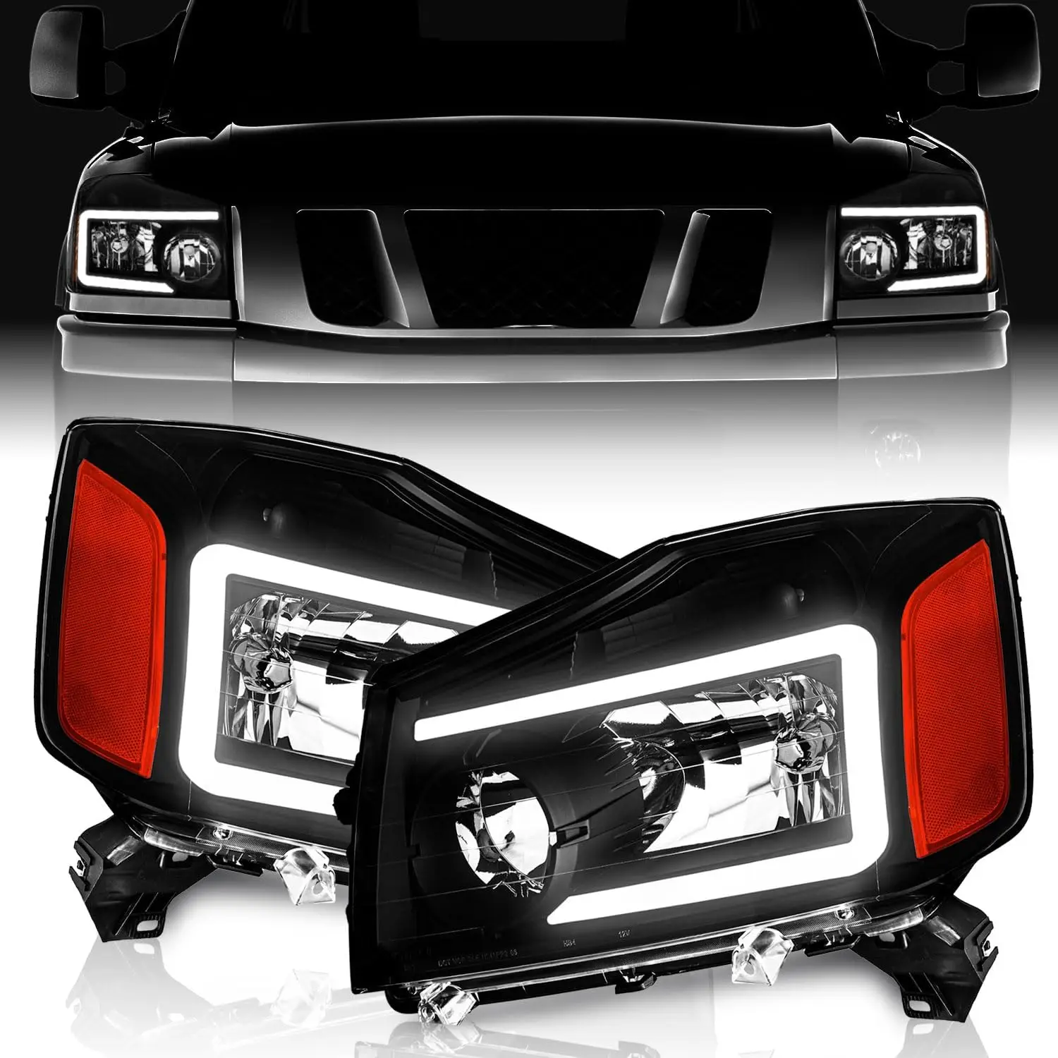 

Headlights LED Assembly Compatible with 2004-2015 Nissan Titan, Headlight For 04-15 Titan Replacement Automotive Headlight Black