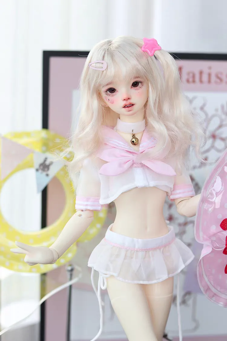 Roupas de boneca bjd adequadas para 13/1/4 tamanho sd roupas de boneca malha terno de marinheiro roupa íntima + roupa íntima + top de malha + saia de malha + gravata 5 peças