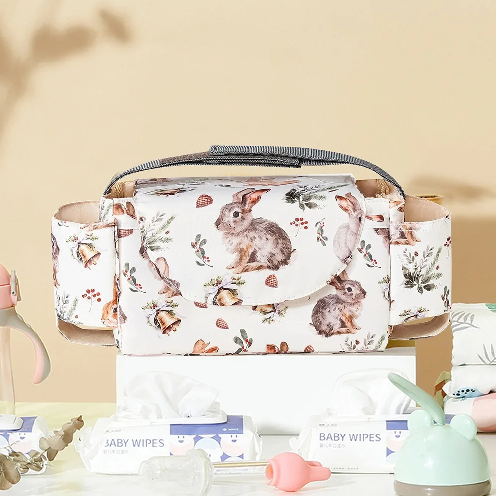 Bolsa multifuncional para carrinho de bebê, à prova d'água, com vários bolsos, armazenamento, pendurado, grande capacidade, cuidados com o bebê