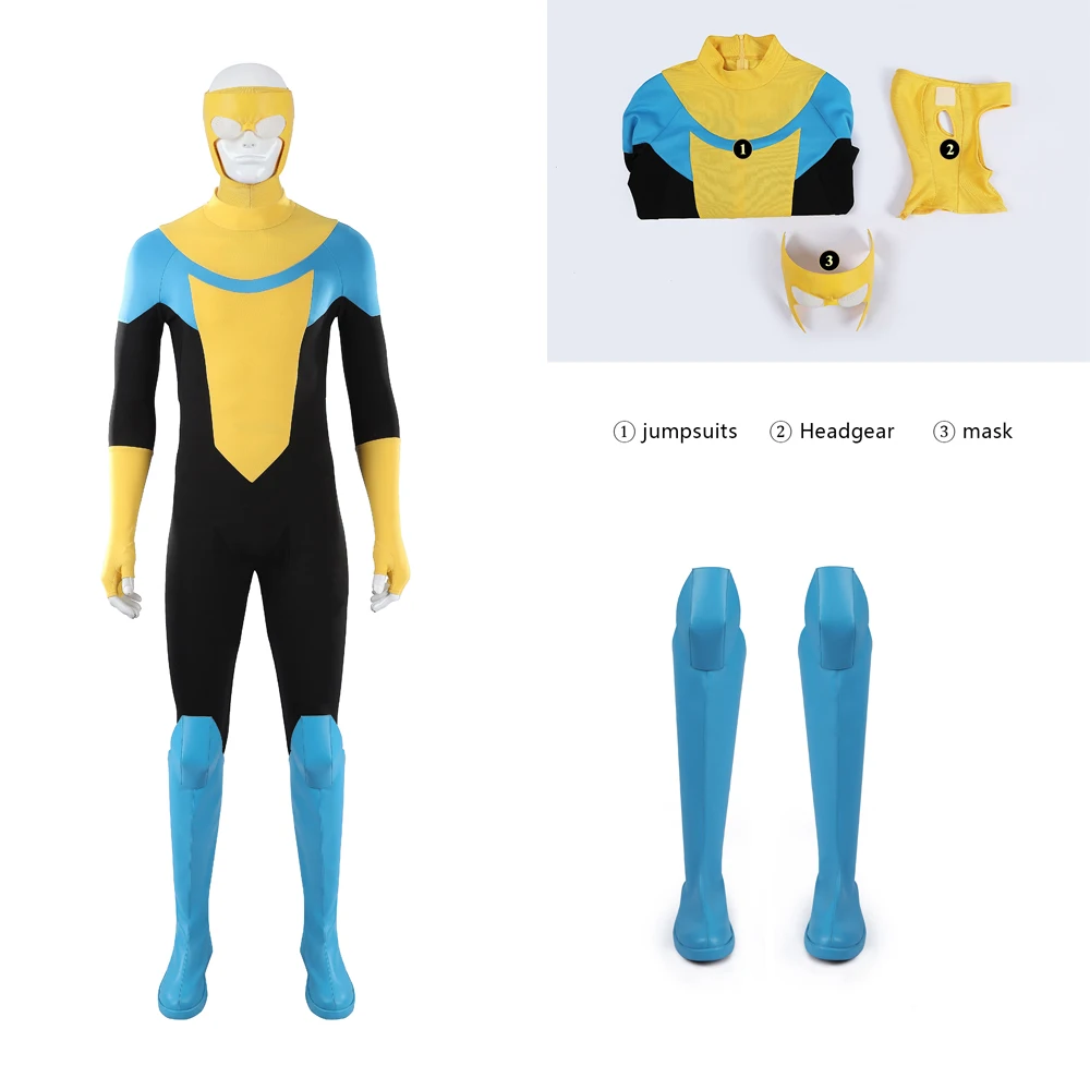 Zentai Invincible Mark Grayson Cosplay Fantasia Costume Disguise for Men Suit Jumpsuit Bodysuit Mask Halloween