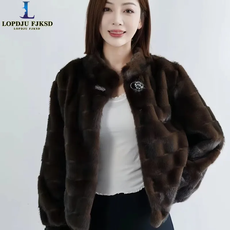 Faux Mink Fur Coats for Women,O-Neck Jackets,Covered Button Overcoat,Female Clothes,Thicken Warm,New ,Winter,2025
